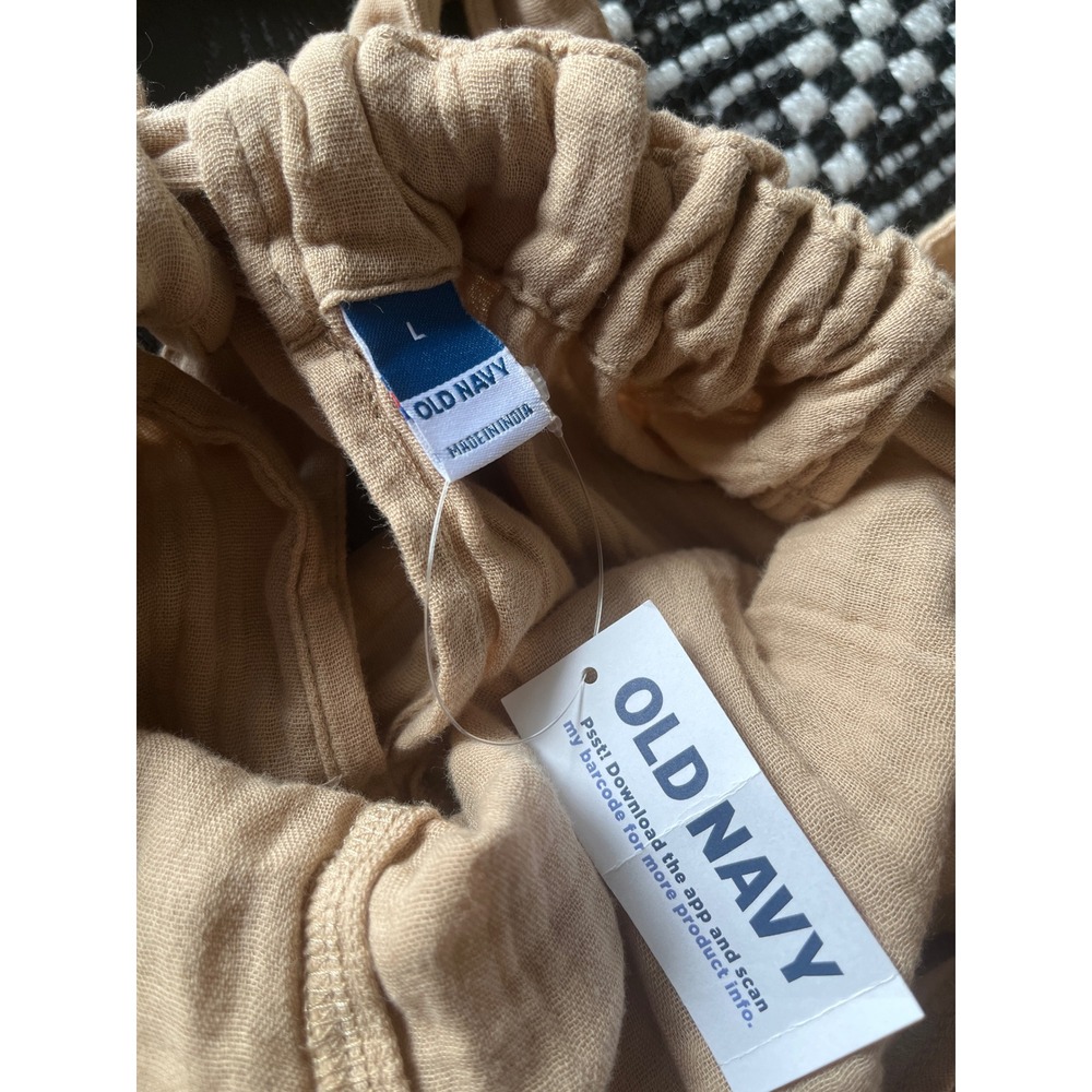 Old Navy Tan Beige Cotton Gauze Tie Back Sleeveless Midi Dress Large NWT - Picture 7 of 9